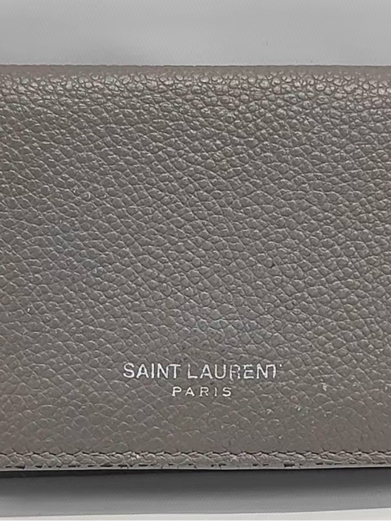 Saint Laurent Gray Pebbled Leather Card Wallet
